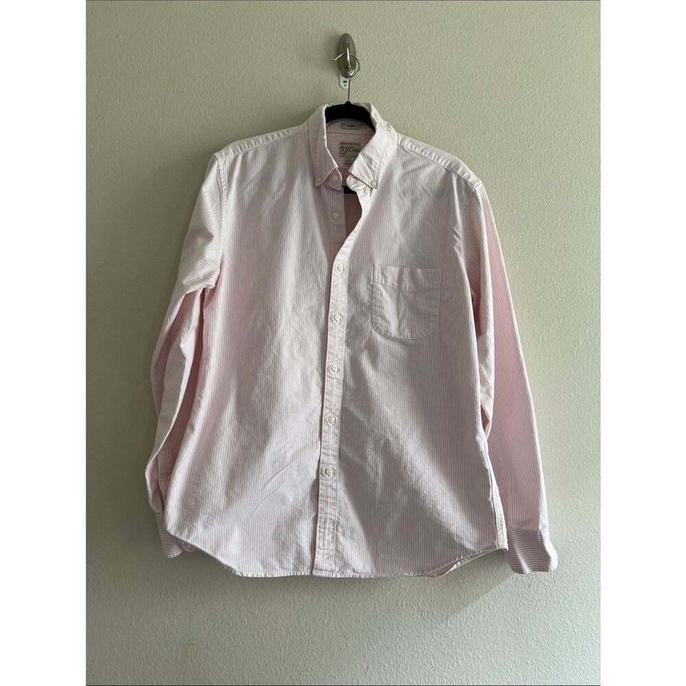 J.Crew Pink White Striped Button Down Oxford Shirt Cotton Preppy Classic L